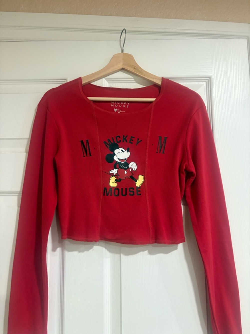 Disney Red Mickey Mouse Graphic Cropped Sweatshirt